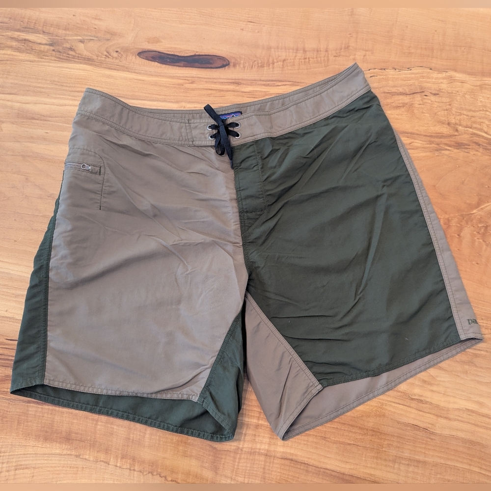 Patagonia Two-Tone Green and Tan Board Shorts